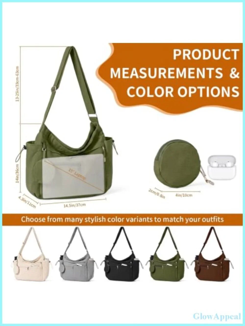 Canvas Hobo Crossbody Tote Bag Messenger Adjustable Strap Large